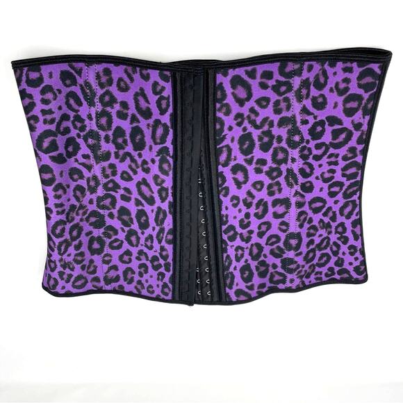 Corset Waist Cincher Purple Leopard Print L Satiny - Picture 4 of 8
